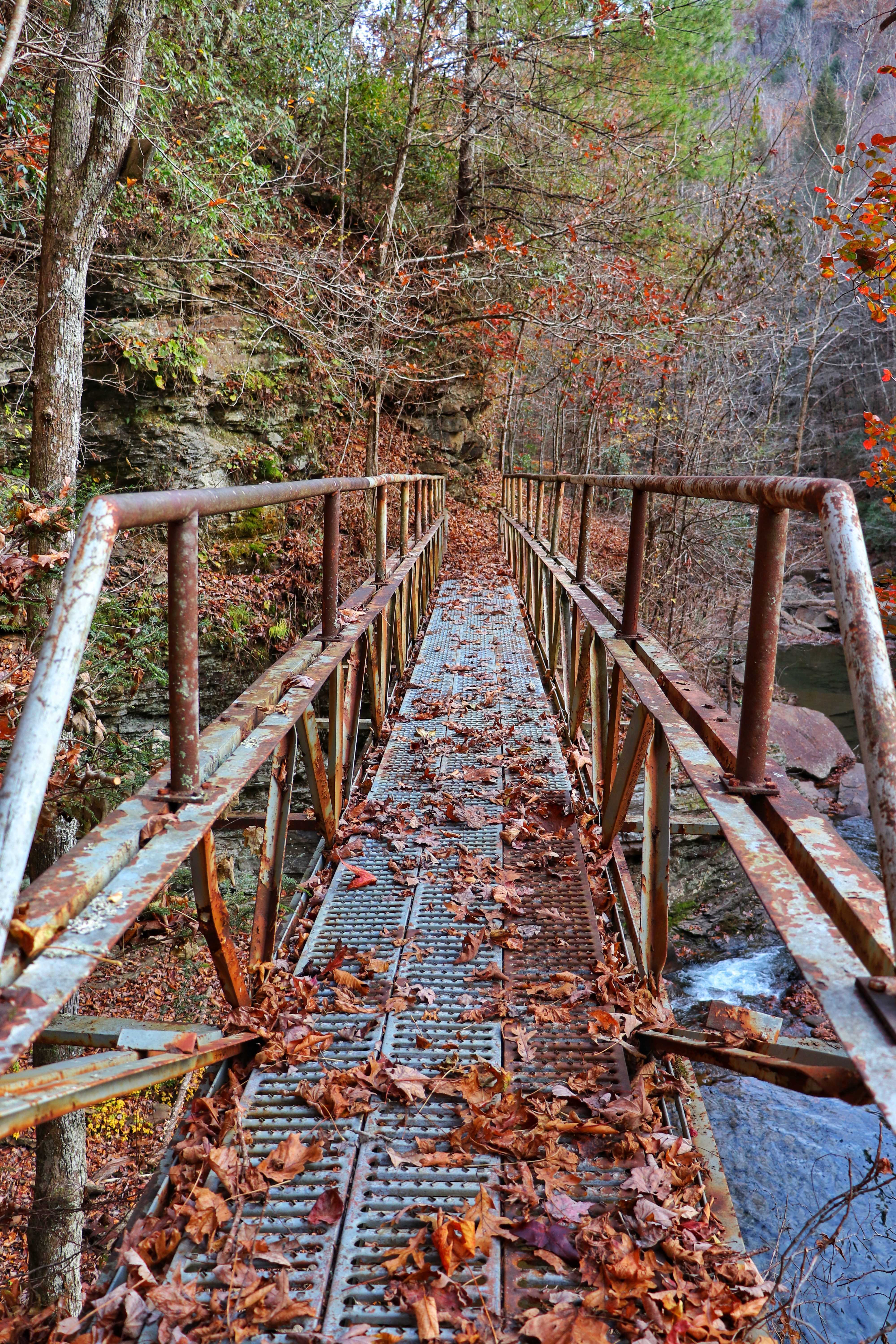 rusty metal bridge over the Deep Pool on the Cumberland Trail