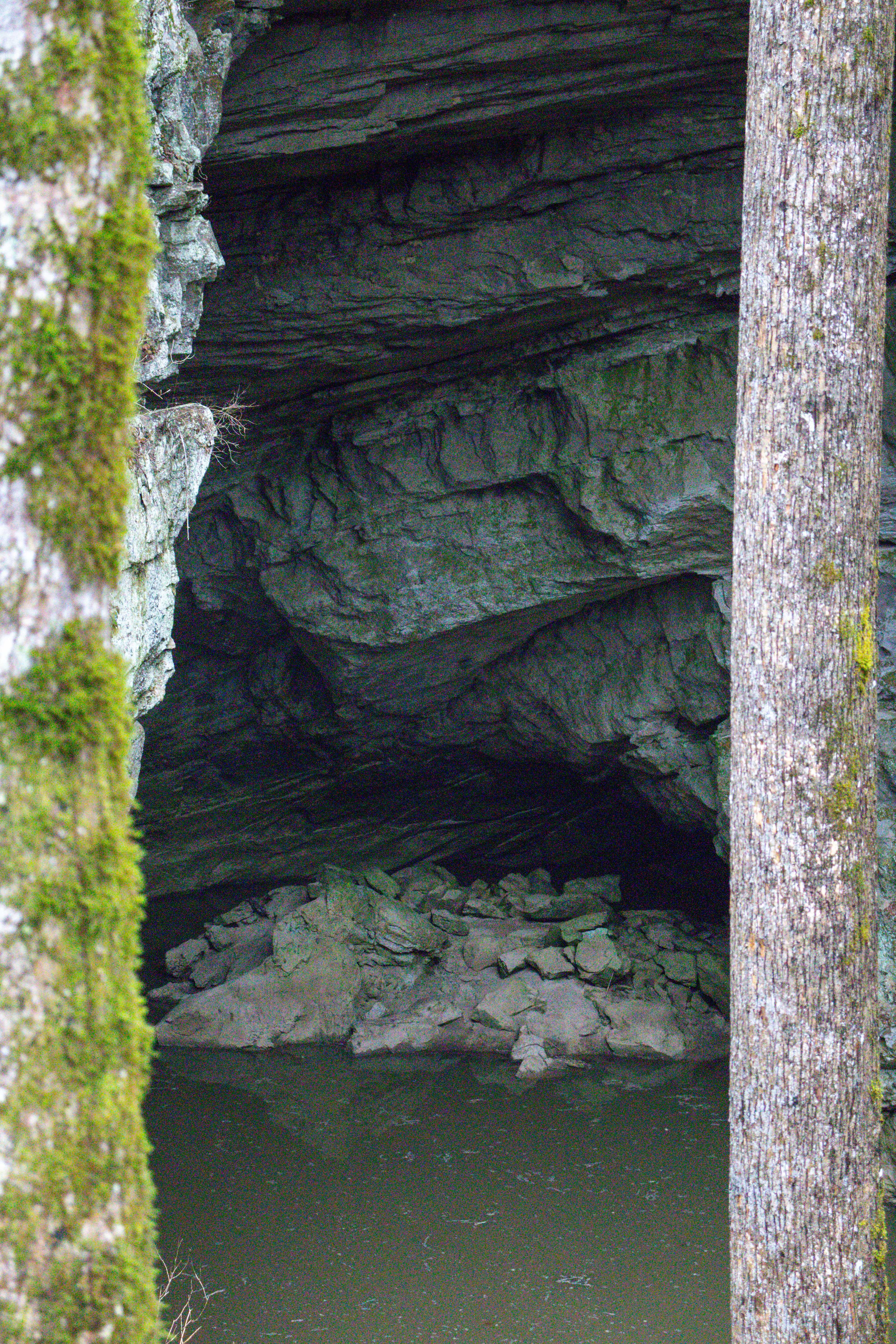 a closer look into what you can see of Devilstep Hollow Cave from the bluff above