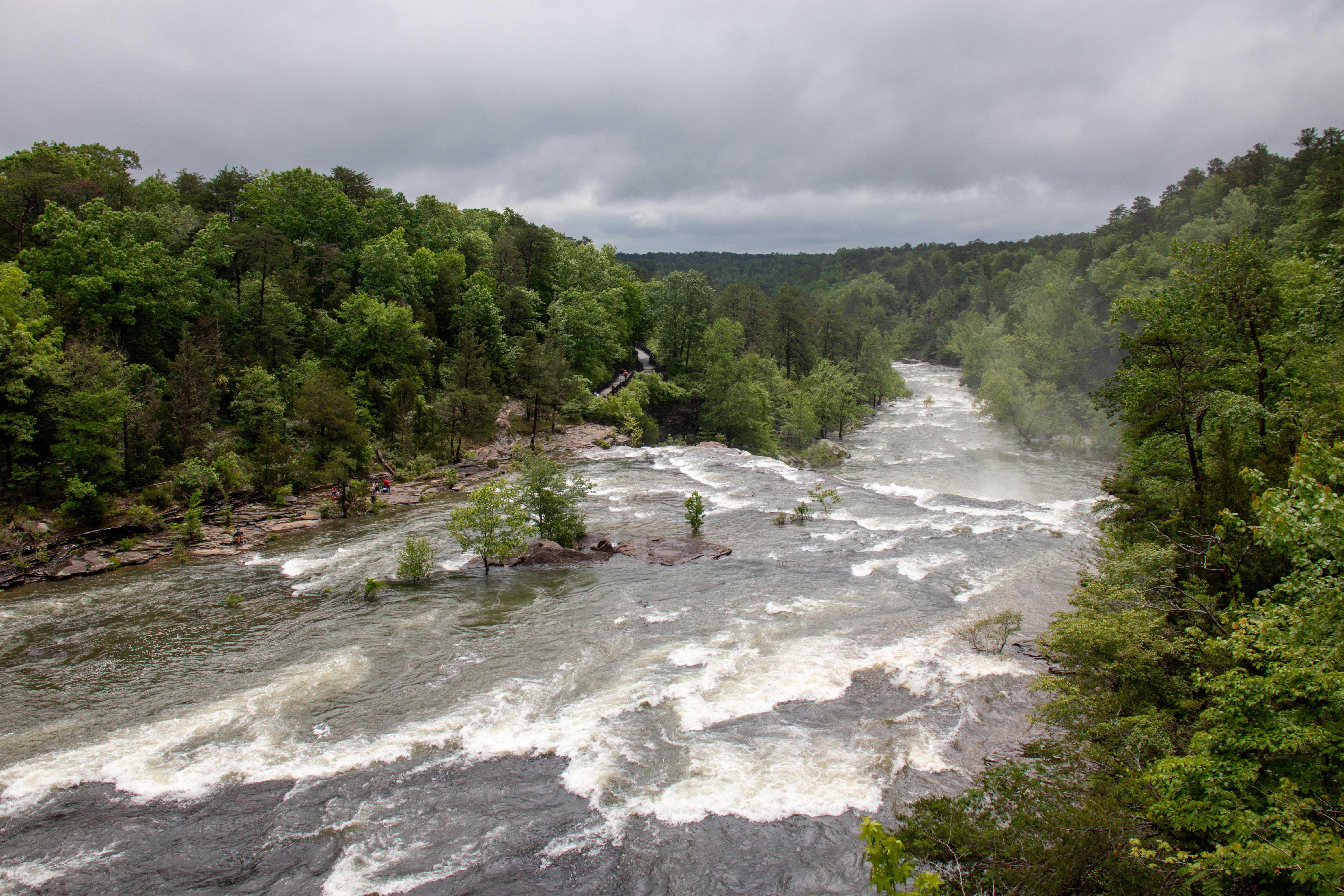 little river falls from above on the bridge